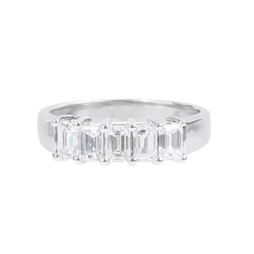 Five Vertical Emerald Diamond Wedding Band In White Gold 14K