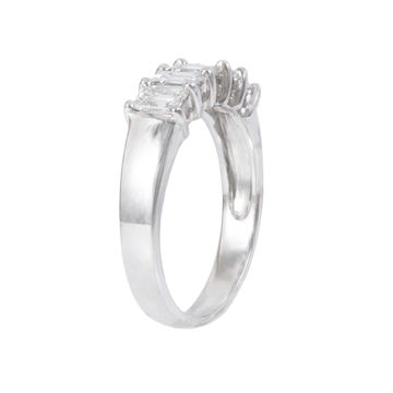 Five Vertical Emerald Diamond Wedding Band In White Gold 14K