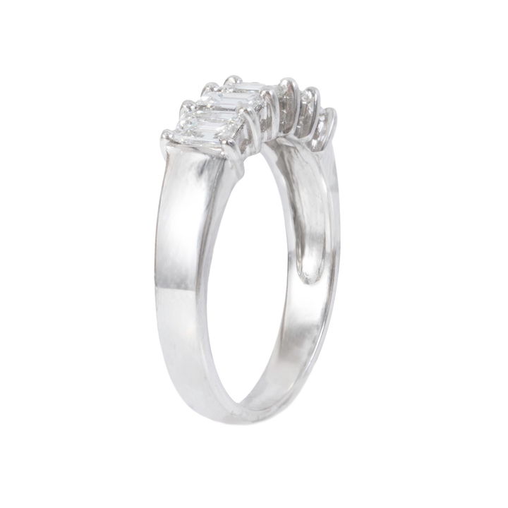 Five Vertical Emerald Diamond Wedding Band In White Gold 14K
