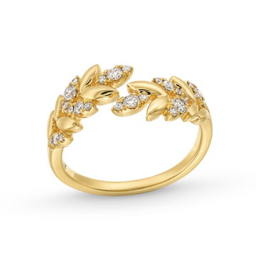 Diamond Leaf Wrap Ring In Yellow Gold 14K