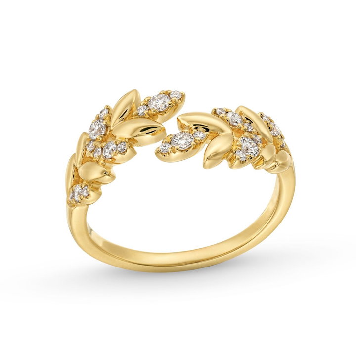 Diamond Leaf Wrap Ring In Yellow Gold 14K