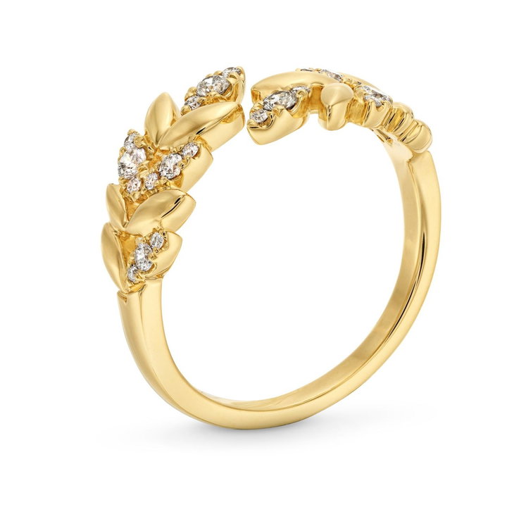 Diamond Leaf Wrap Ring In Yellow Gold 14K