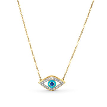Diamond Evil Eye Pendant Necklace In Yellow Gold 14K