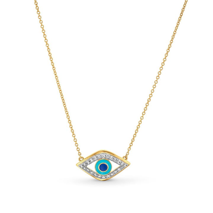 Diamond Evil Eye Pendant Necklace In Yellow Gold 14K