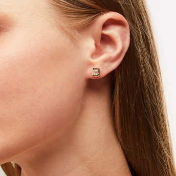 Emerald Gold Frame Solitaire Stud Earrings In Yellow Gold 18K