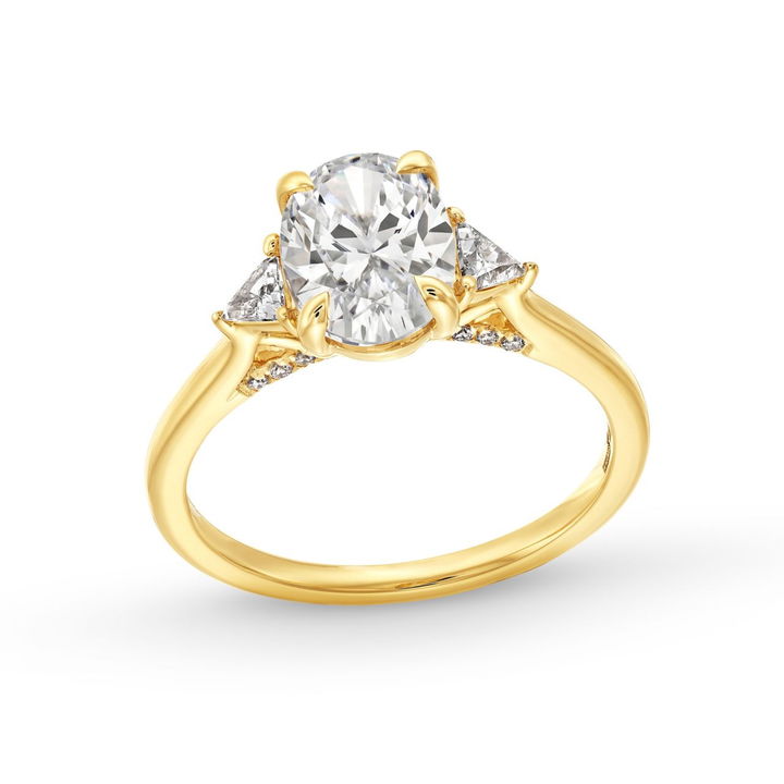 Yellow Gold 14K Three Stone Trillion Diamond Engagement Setting by Diamonds Direct Designs