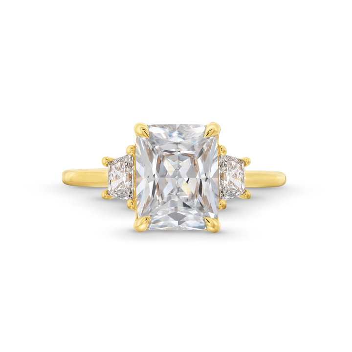 Three Stone Trapezoid Diamond Engagement Setting by Adorette In Yellow Gold 14K