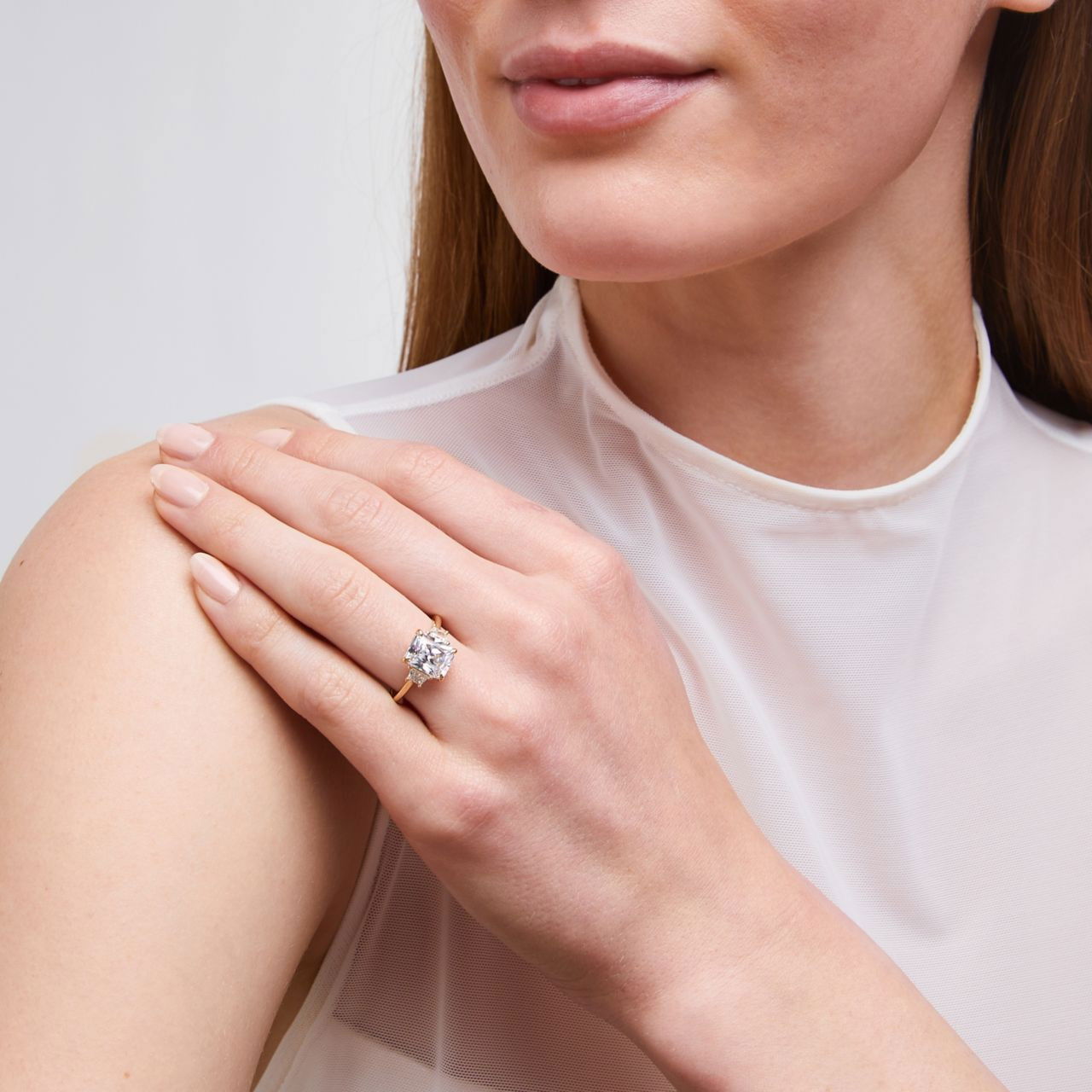 Three Stone Trapezoid Diamond Engagement Setting by Adorette