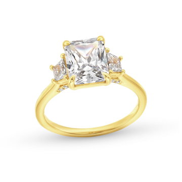 Three Stone Trapezoid Diamond Engagement Setting by Adorette In Yellow Gold 14K