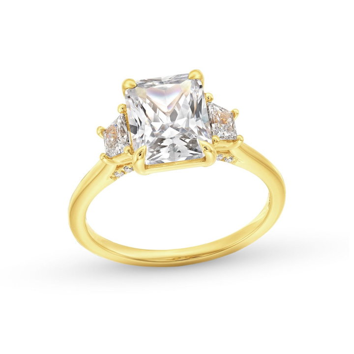 Three Stone Trapezoid Diamond Engagement Setting by Adorette In Yellow Gold 14K