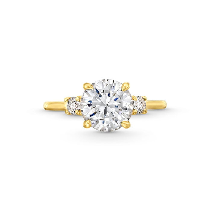 Three Stone Round Diamond Engagement Setting by Adorette In Yellow Gold 14K