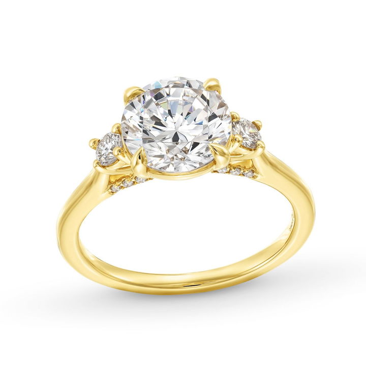 Yellow Gold 14K Three Stone Round Diamond Engagement Setting by Diamonds Direct Designs