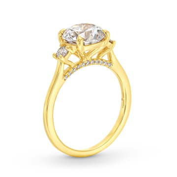 Three Stone Round Diamond Engagement Setting by Adorette In Yellow Gold 14K