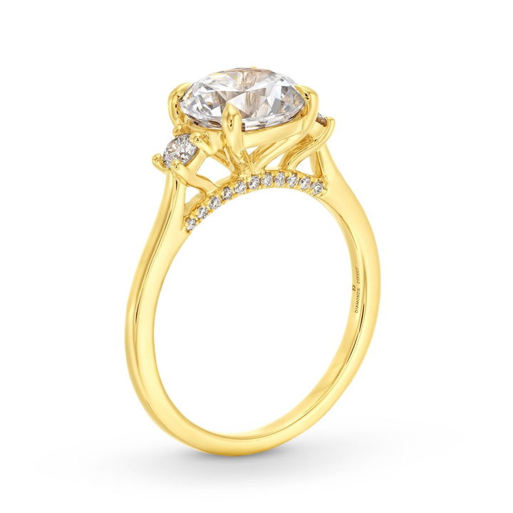 Three Stone Round Diamond Engagement Setting by Adorette In Yellow Gold 14K