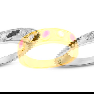 Alternating Ruby and Diamond Bezel Gold Ring