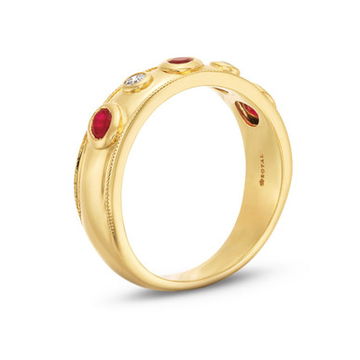 Alternating Ruby and Diamond Bezel Gold Ring