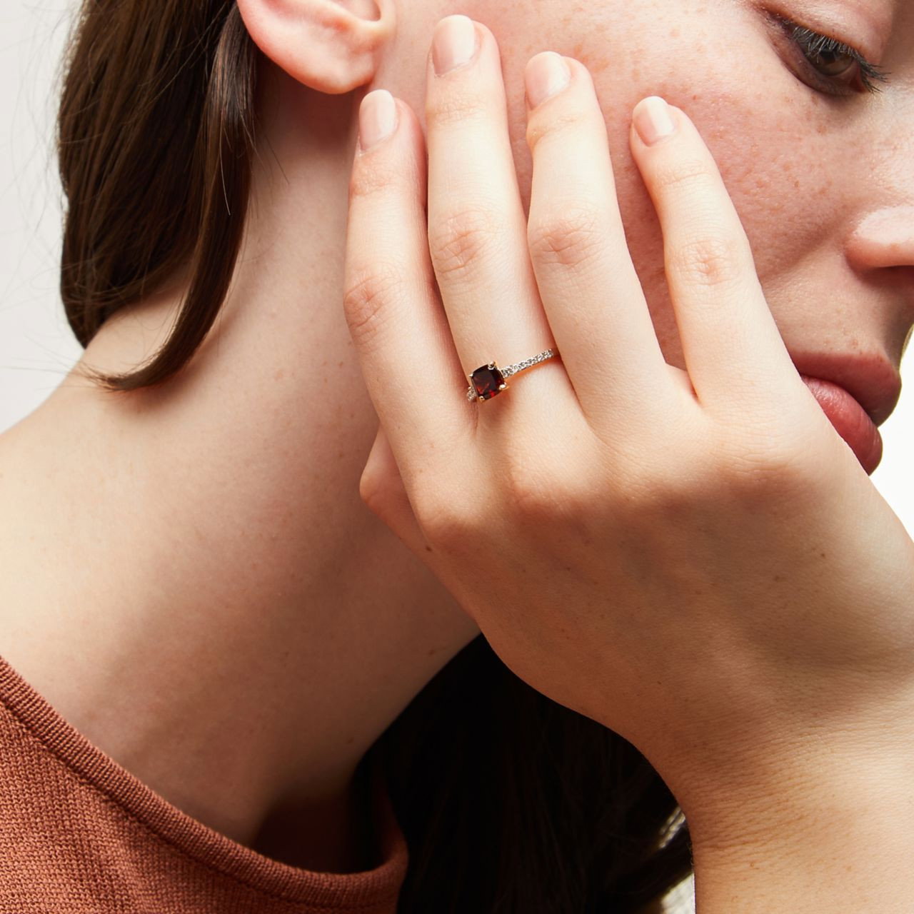 Red Garnet and Diamond Ring 3