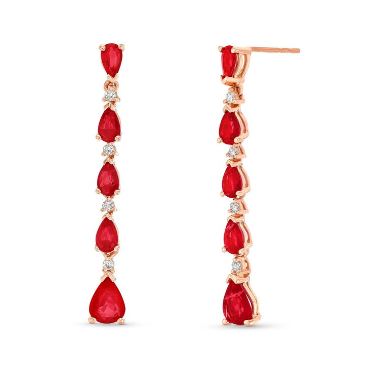 Graduated Alternating Ruby and Diamond Drop Earrings
