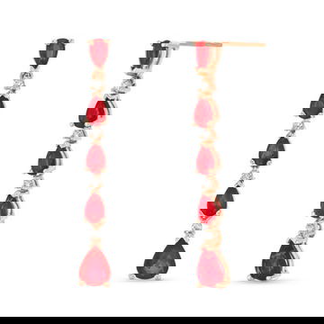 Graduated Alternating Ruby and Diamond Drop Earrings