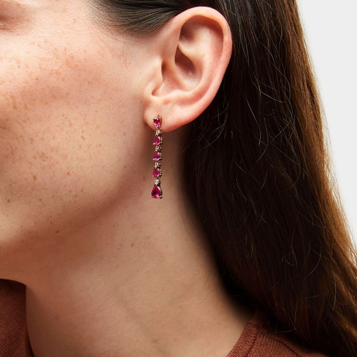 Graduated Alternating Ruby and Diamond Drop Earrings