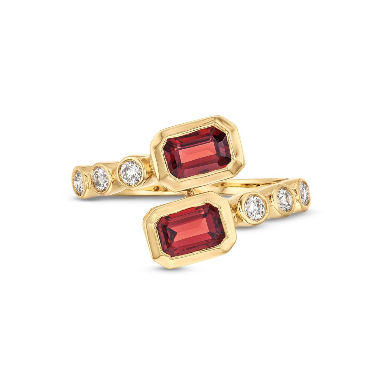 Red Garnet and Diamond Crossover Ring