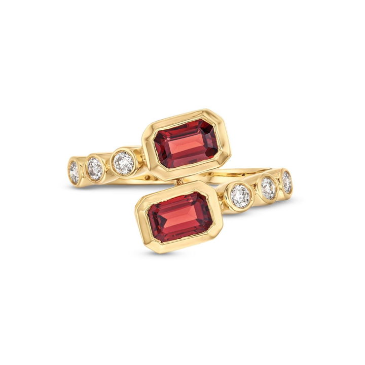 Red Garnet and Diamond Crossover Ring