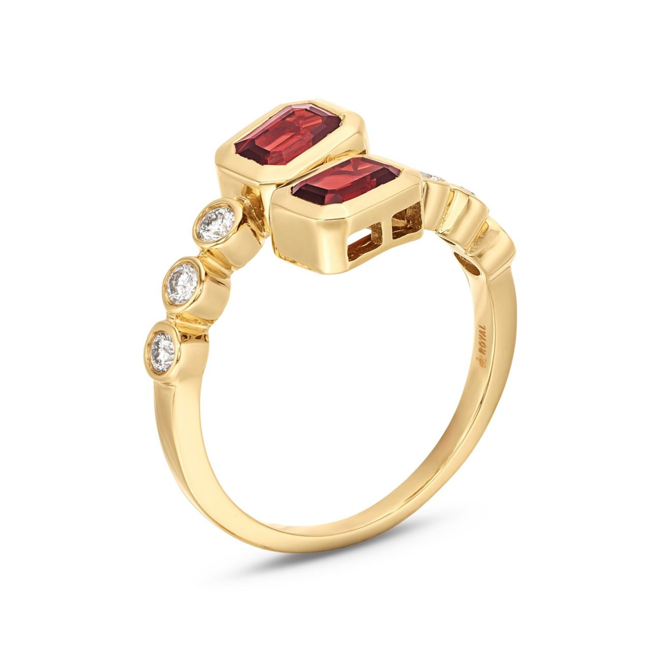 Red Garnet and Diamond Crossover Ring