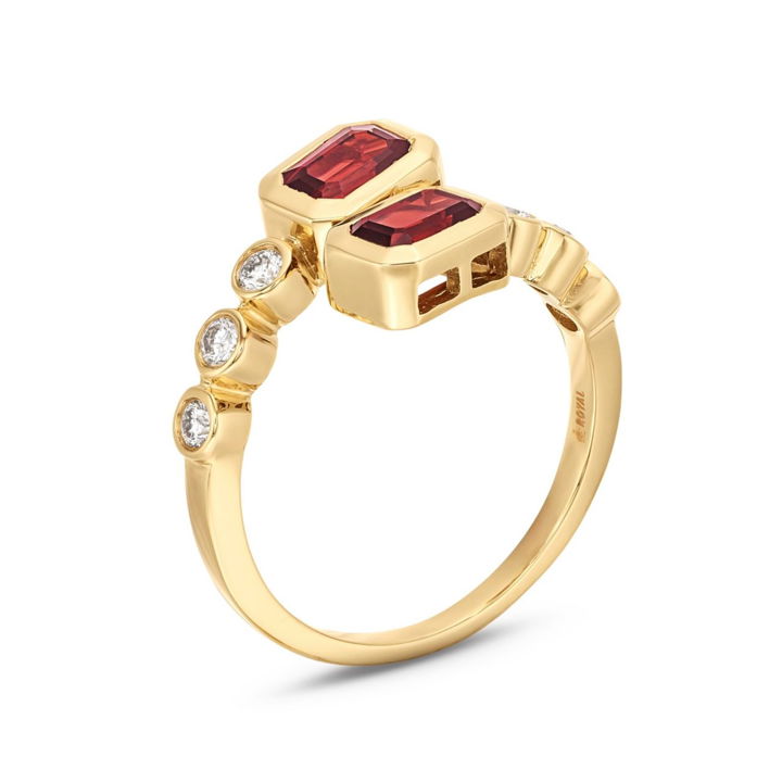 Red Garnet and Diamond Crossover Ring