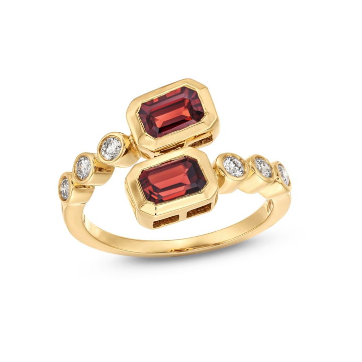 Red Garnet and Diamond Crossover Ring
