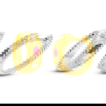 Alternating Ruby and Diamond Bezel Gold Huggie Earrings