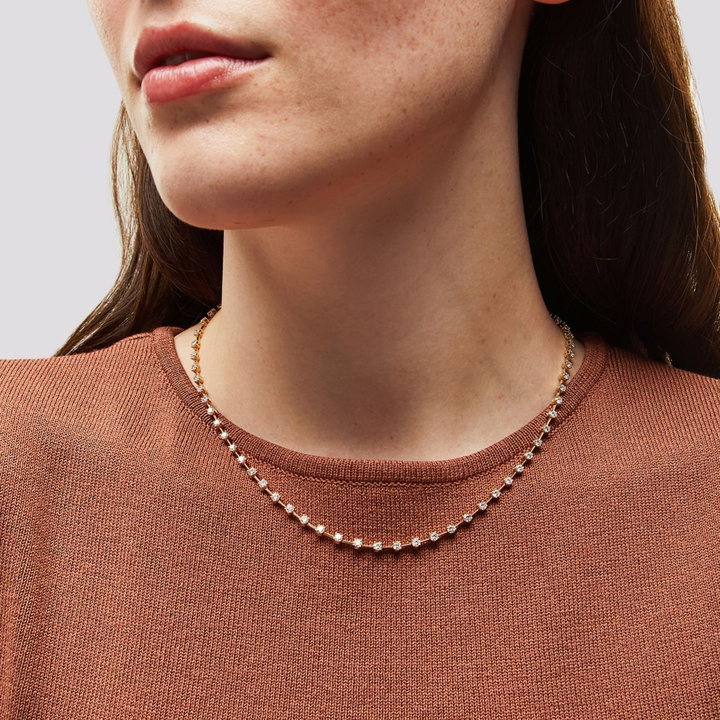 Alternating Diamond Bar Necklace In Yellow Gold 14K