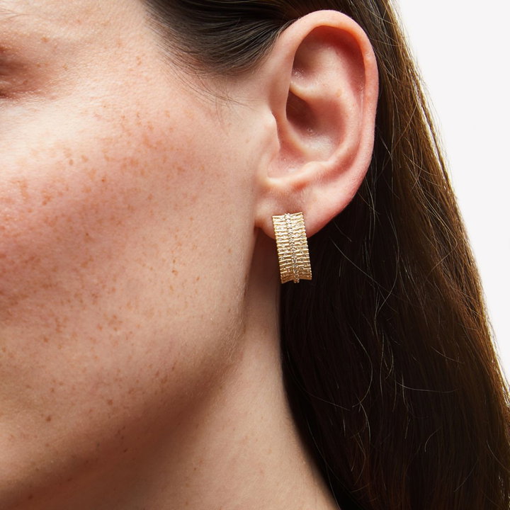 Scattered Diamond Hoop Earrings In Solid 14K Yellow Gold