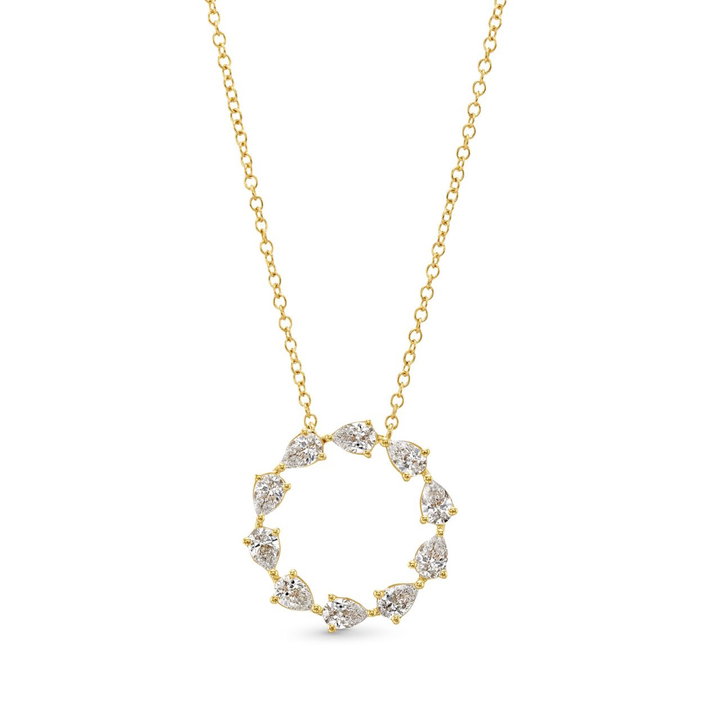 Pear Shape Diamond Circle Pendant In Yellow Gold 14K