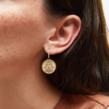 Diamond Bezel Disc Earrings In Yellow Gold 14K