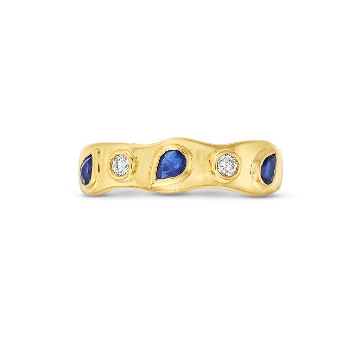 Blue Sapphire and Diamond Bezel Band