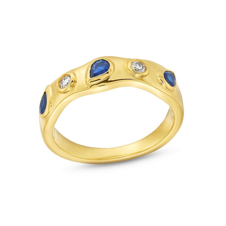 Blue Sapphire and Diamond Bezel Band