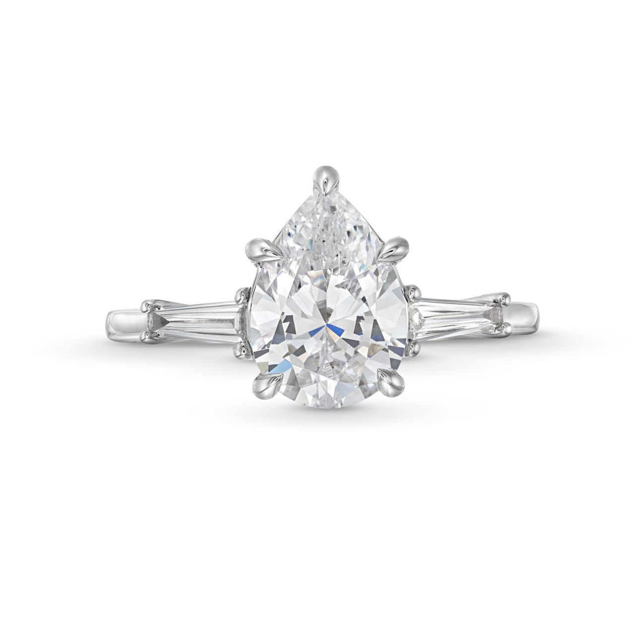 Three Stone Pear Baguette Diamond Engagement Setting By Adorette