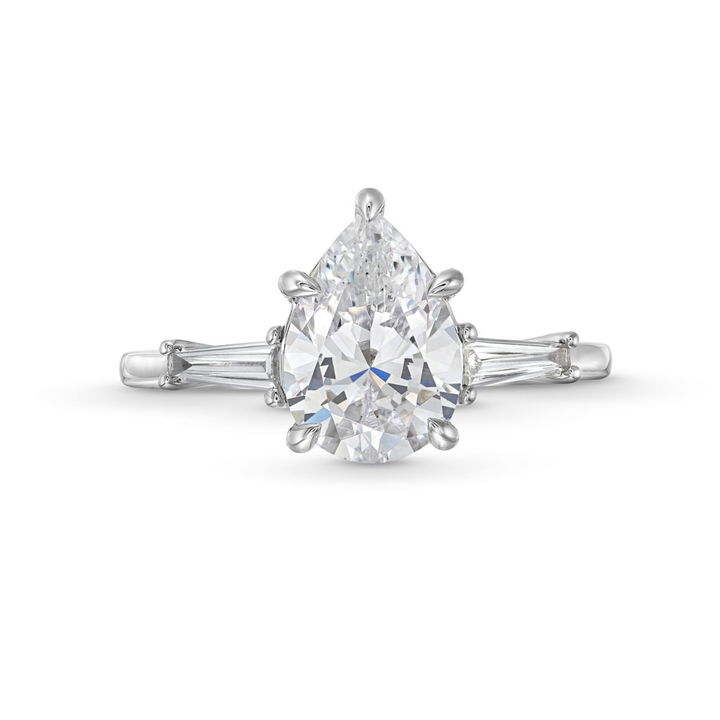 White Gold 14K Three Stone Pear Baguette Diamond Engagement Setting By Diamonds Direct Designs