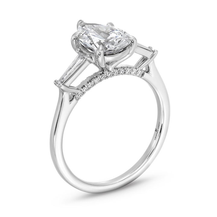White Gold 14K Three Stone Pear Baguette Diamond Engagement Setting By Diamonds Direct Designs