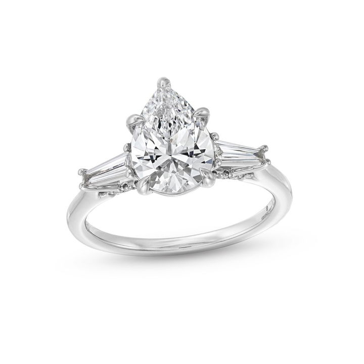 White Gold 14K Three Stone Pear Baguette Diamond Engagement Setting By Diamonds Direct Designs