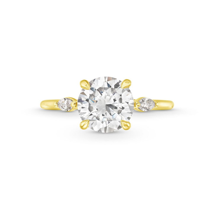 Three Stone Round Marquise Diamond Engagement Setting By Adorette In Yellow Gold 14K