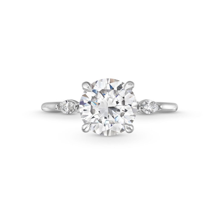 Three Stone Round Marquise Diamond Engagement Setting By Adorette In White Gold 14K