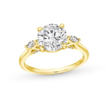 Three Stone Round Marquise Diamond Engagement Setting By Adorette In Yellow Gold 14K