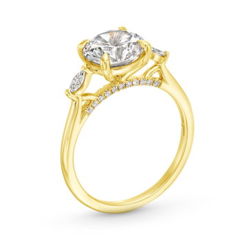Three Stone Round Marquise Diamond Engagement Setting By Adorette In Yellow Gold 14K