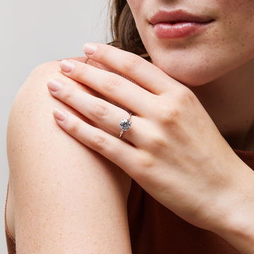 Three Stone Round Marquise Diamond Engagement Setting By Adorette In White Gold 14K