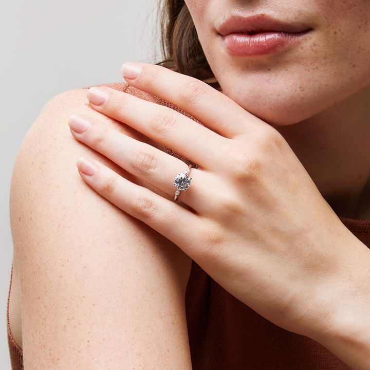 Three Stone Round Marquise Diamond Engagement Setting By Adorette In White Gold 14K