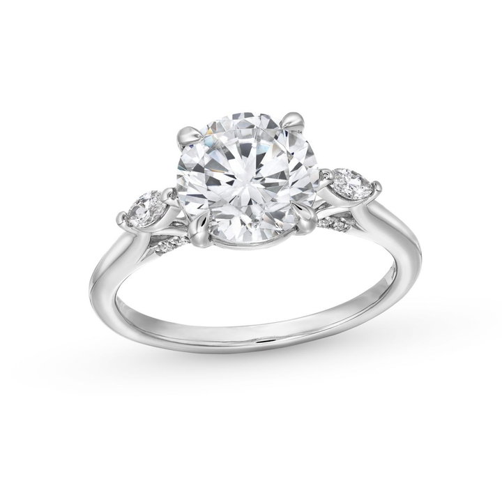 Three Stone Round Marquise Diamond Engagement Setting By Adorette In White Gold 14K
