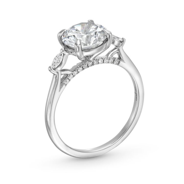 White Gold 14K Three Stone Round Marquise Diamond Engagement Setting By Diamonds Direct Designs