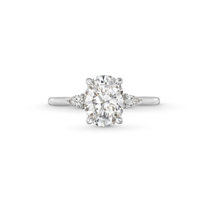 White Gold 14K Three Stone Oval Pear Diamond Engagement Setting By Diamonds Direct Designs