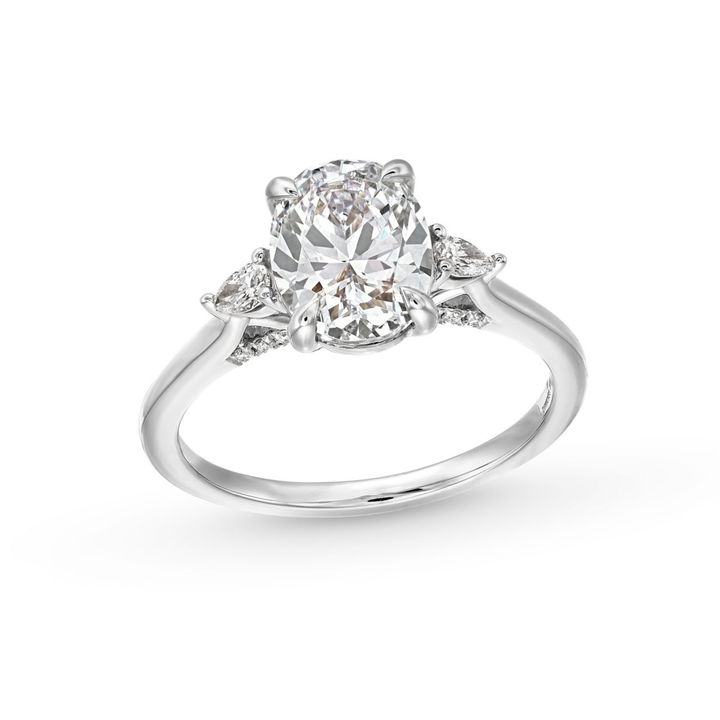 White Gold 14K Three Stone Oval Pear Diamond Engagement Setting By Diamonds Direct Designs